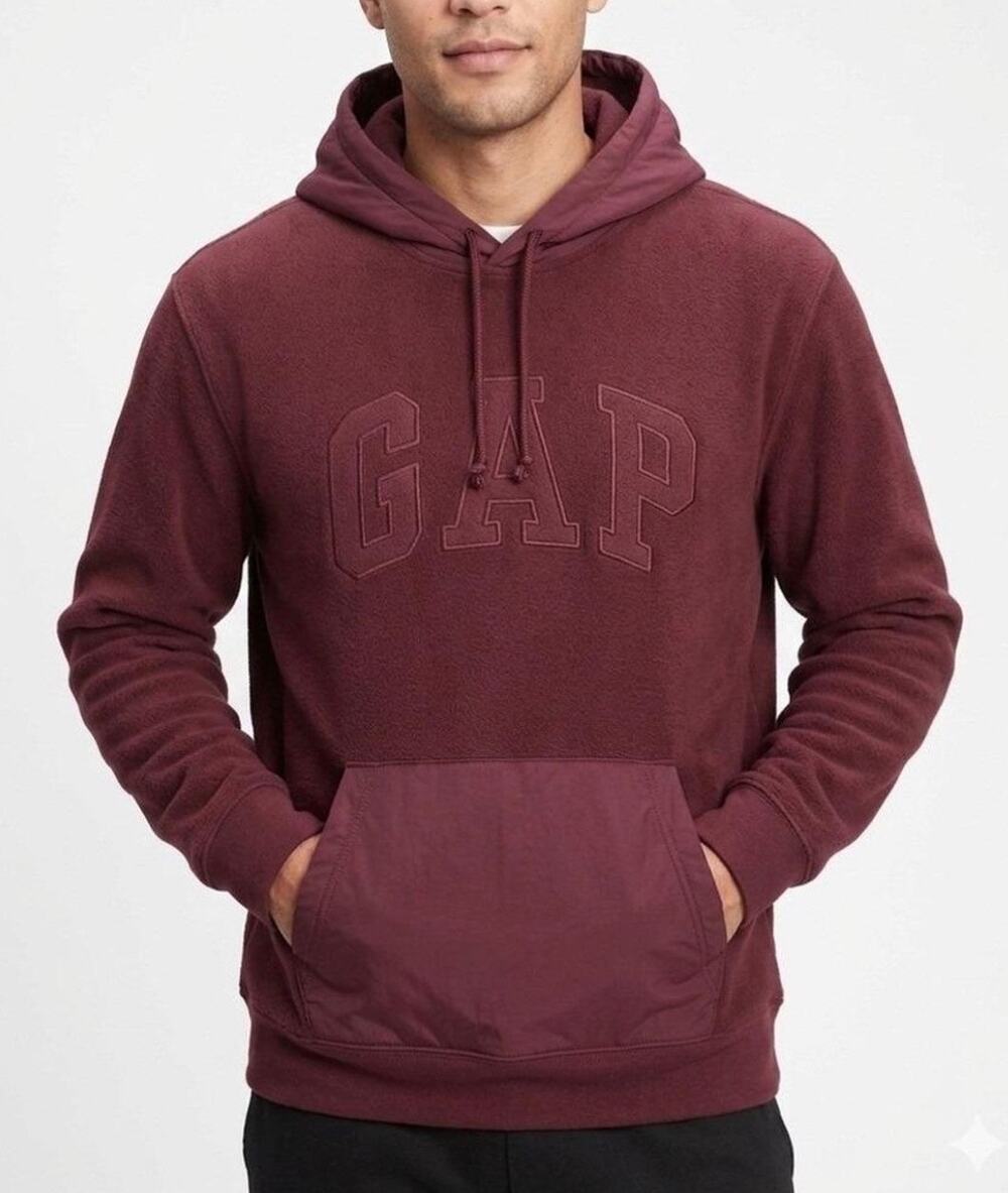 NEW GAP Arch Logo Fleece Hoodie Men M Deep Red Multi Media Loungewear Comfort